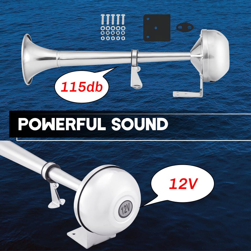 weyleity Boat Horn Waterproof Stainless Steel Single Trumpet, Electric Horn for 12v Boats Ship Sailboat Yacht Off-Road Vehicle Truck SUV RV Vans Touring Car - Image 3